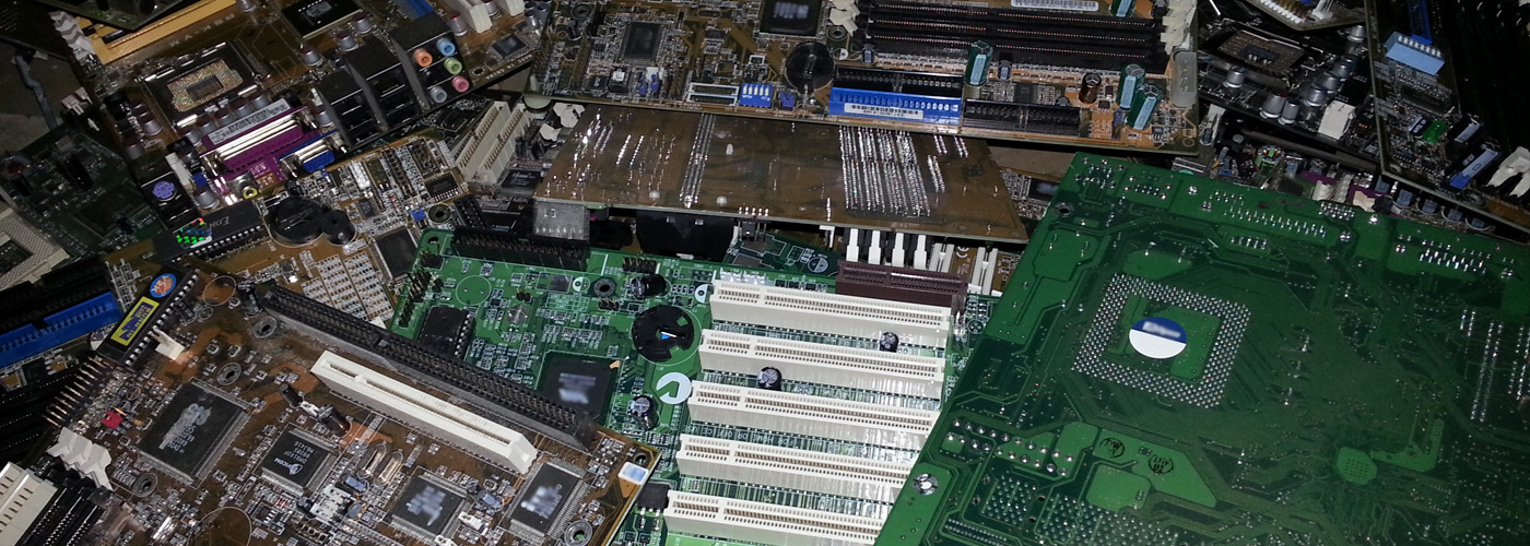 Computer motherboards and circuit boards ready for recycling
